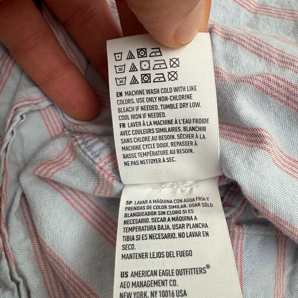 American Eagle Seriously Soft Button Down Shirt Mens XXL Red Blue Striped Cotton - Picture 5 of 15